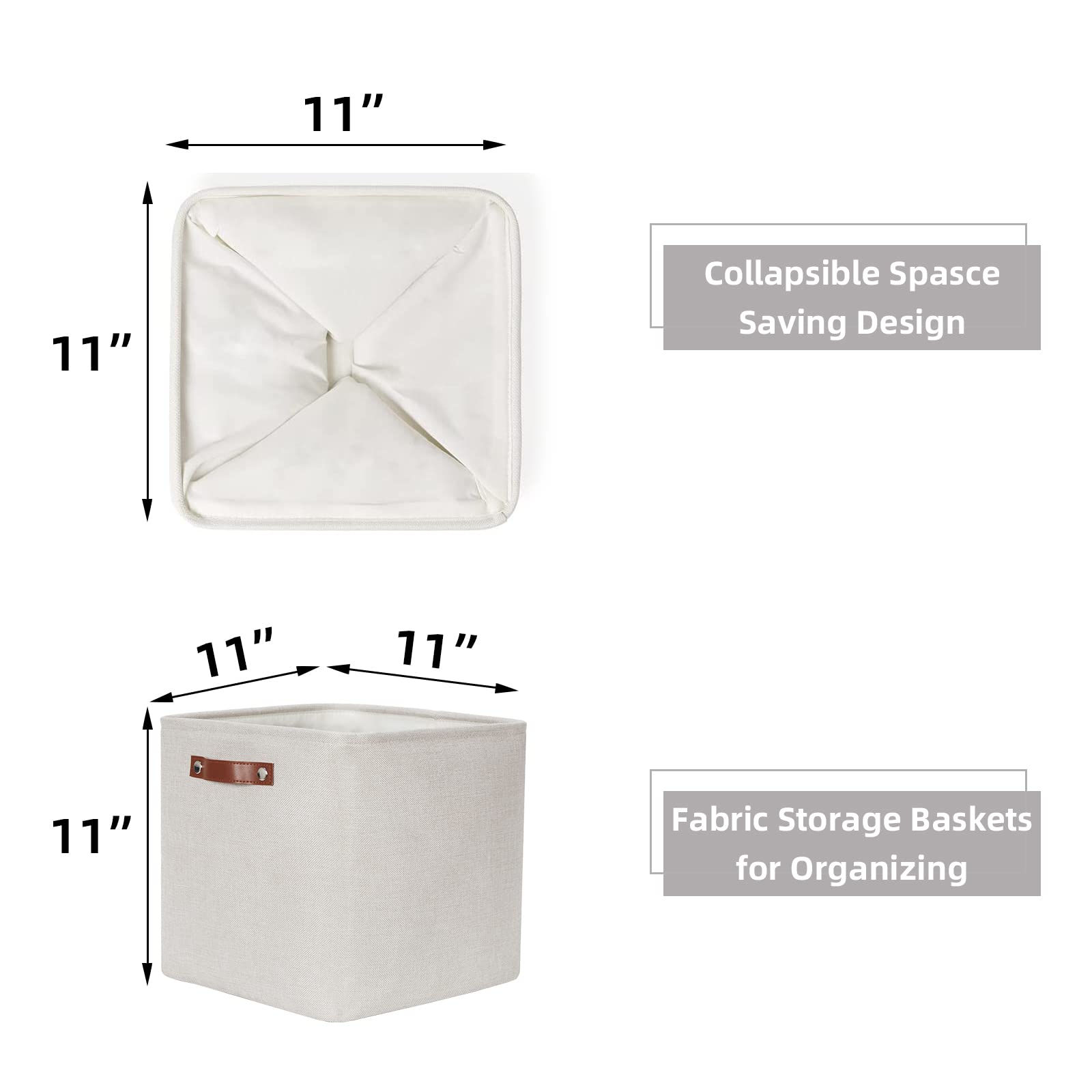 Temary Set Di 4 Cubi Portaoggetti 33x33x33 Cm In Lino Grigio, Con Manici In Pelle, Pieghevoli, Per Armadio E Scaffali - 4