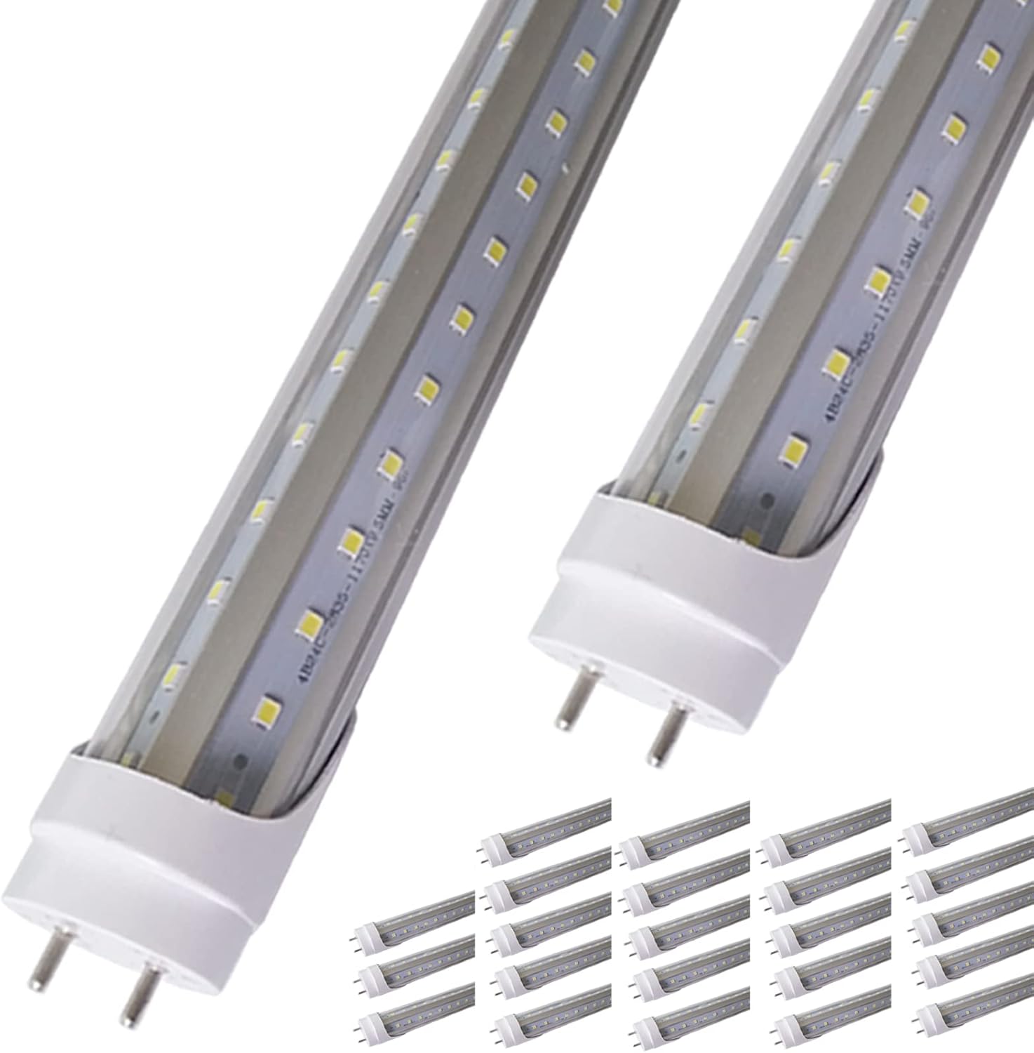 T8 LED Light Bulbs 4 Foot, 36W 6500K Cool White, Type B Tube Light, Double Ended Power, Fluorescent Replacement 4FT LED Bulbs, High Output V-Shaped, Bi-Pin G13 Base, Ballast Bypass ,NO RF Driver