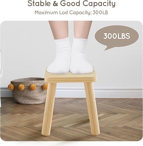 Miniatura 4 de Beright Taburete de madera para niños, taburete para niños con mesa sensorial, taburete resistente con cuatro patas ensambladas, para niños, niños
