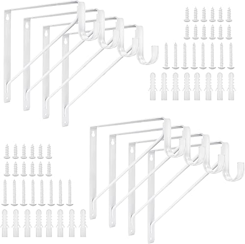 Miniatura 7 de Paquete de 8 estantes de armario resistentes y soportes de barra, soportes de estante de armario montados en la pared, soportes de estante de