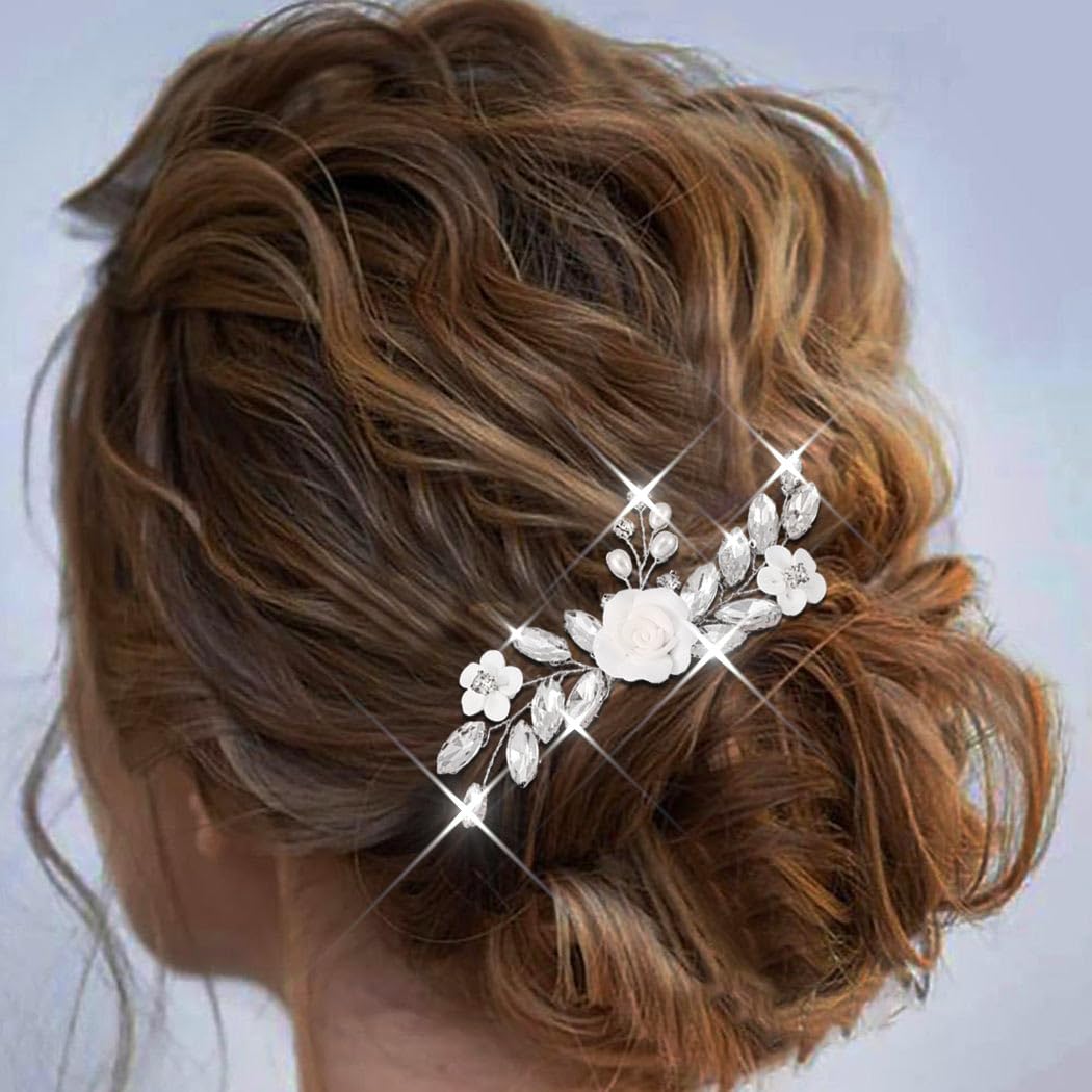Peineta de novia, adorno para el pelo de plata con flores, cristal, tocado para mujeres y niñas