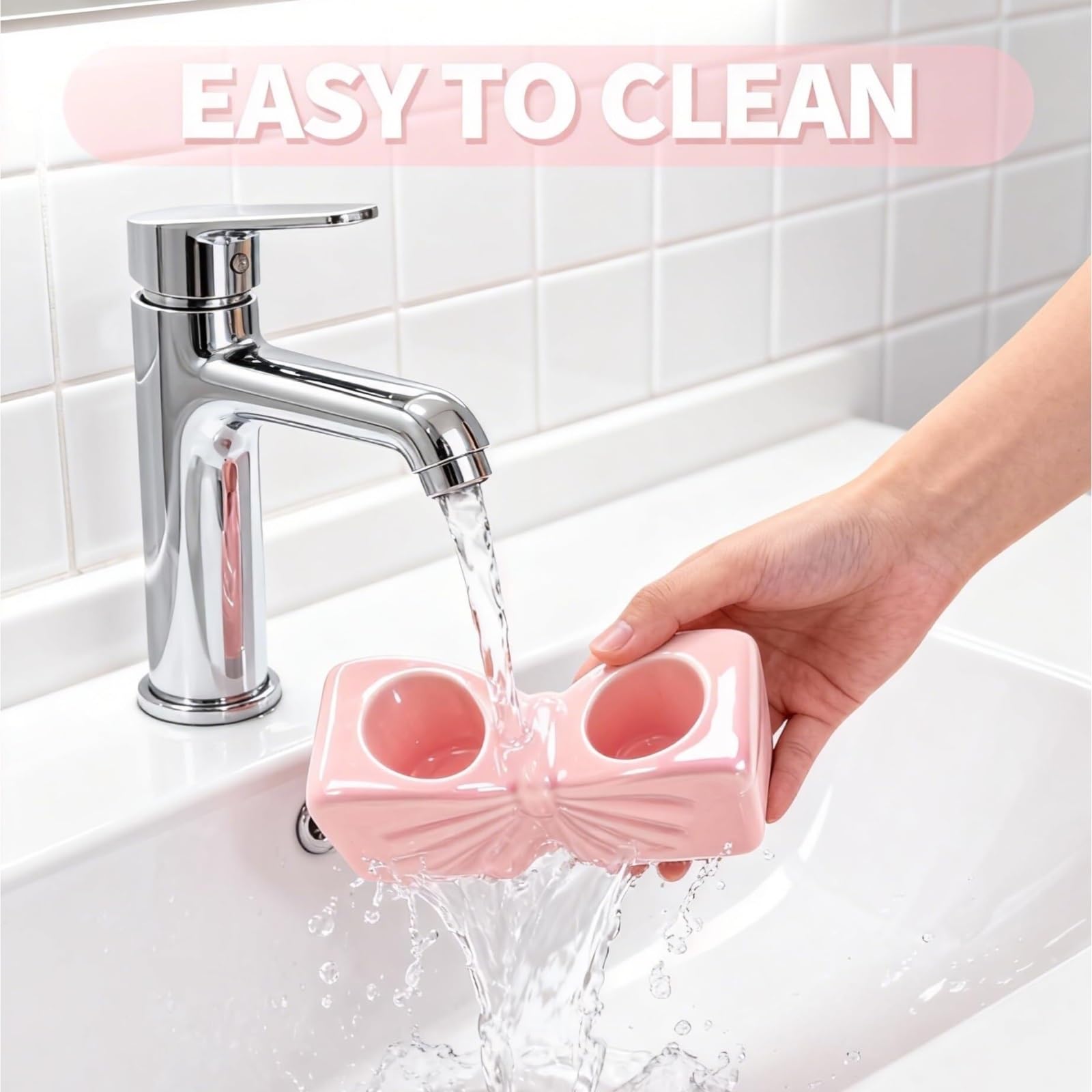 Uchwyt Szczoteczkę Uchwyt Na Szczoteczki Do Zębów Bowtie 2 Miejsca Wystrój Łazienki Przenośny, Szybkoschnący Blat Organizer(Pink)