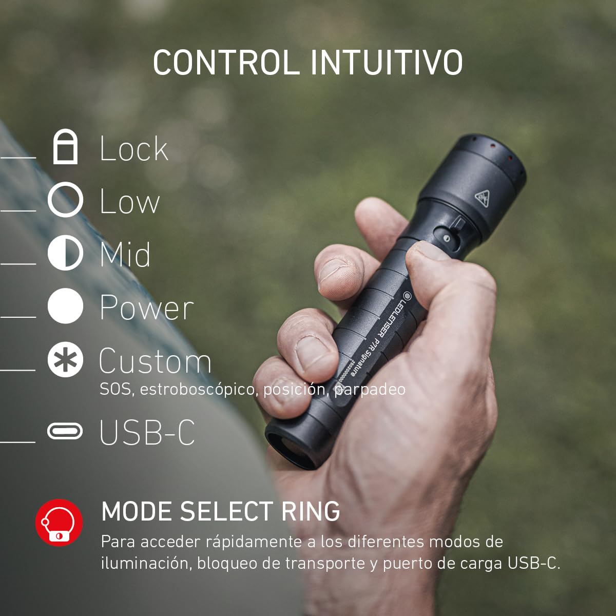 Ledlenser P7R Signature Linterna Recargable, 2500lm, Alcance 340m, IP68 | 80h de autonomía, enfoque ajustable, 8 modos incluido estroboscópico, 197g, funda para cinturón, para acampada y senderismo