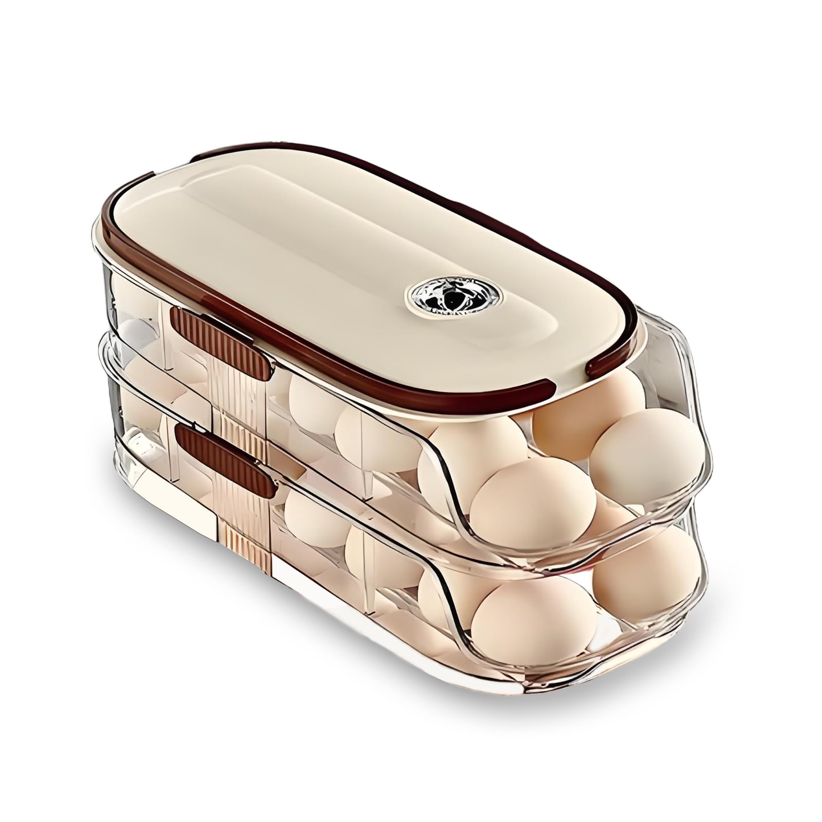 Egg Holder for Fridge,28 Auto Rolling Egg Container Clear&amp; Lid