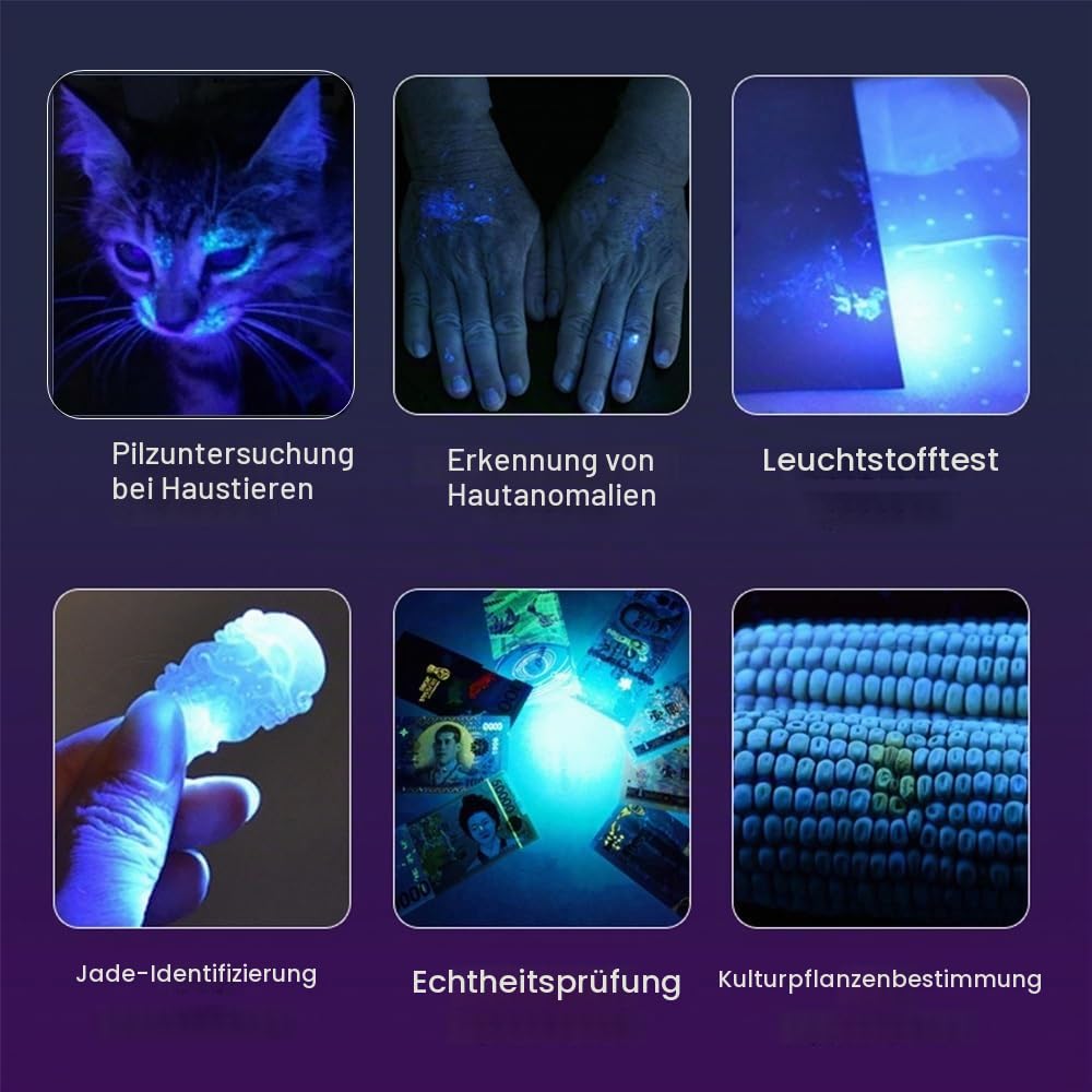 Alonefire SV118 365nm UV Taschenlampe 80W USB Aufladbar Digitale Anzeige Stark Schwarzlicht Haustierurin Detektor für Harz, Angeln, Skorpion, Bernstein, Mineralien mit UV Schutzbrille, Batterie