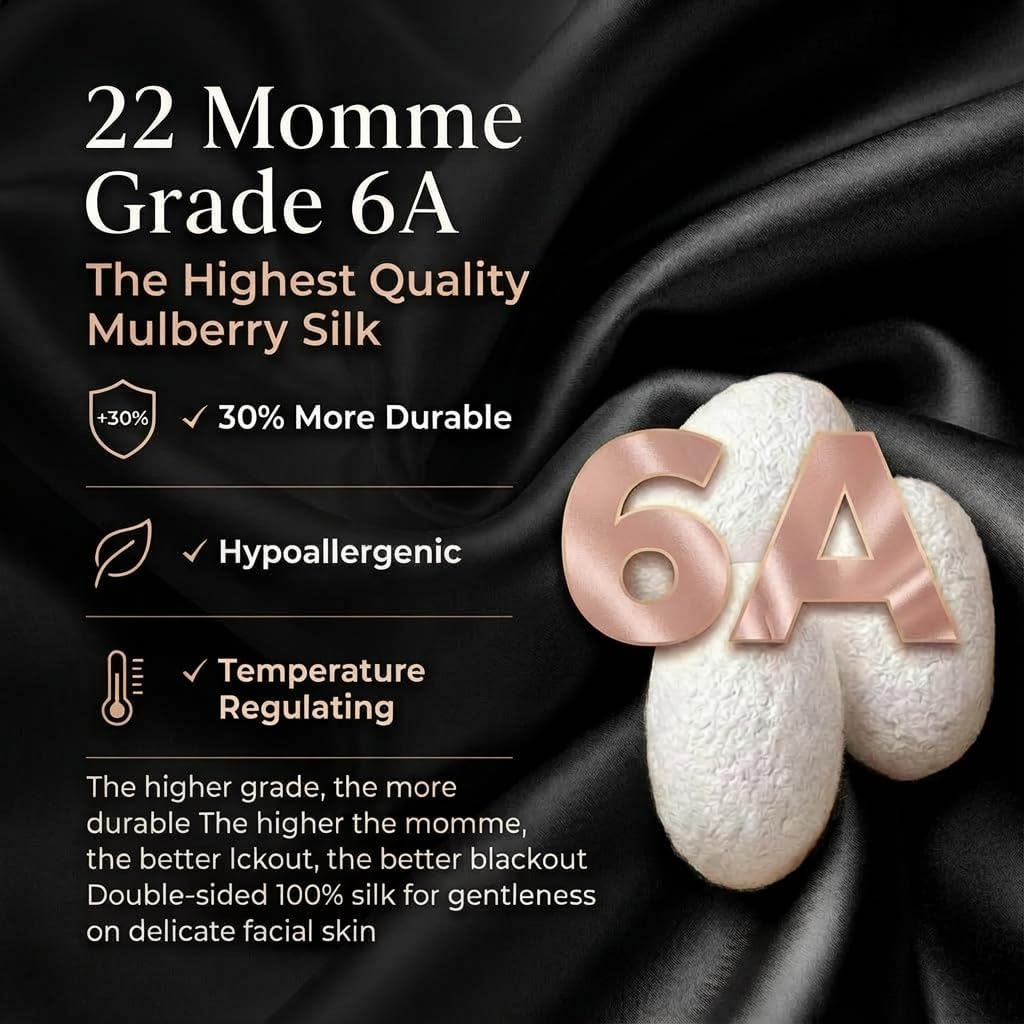 MATASSE 100% Mulberry Silk Sleep Mask 22 Momme Grade 6A - 3D Contoured Eye Mask for Sleeping, 14mm Deep Eye Cups, Total Blackout Blindfold for Women Men, Adjustable Strap, Side Sleeper (Black)
