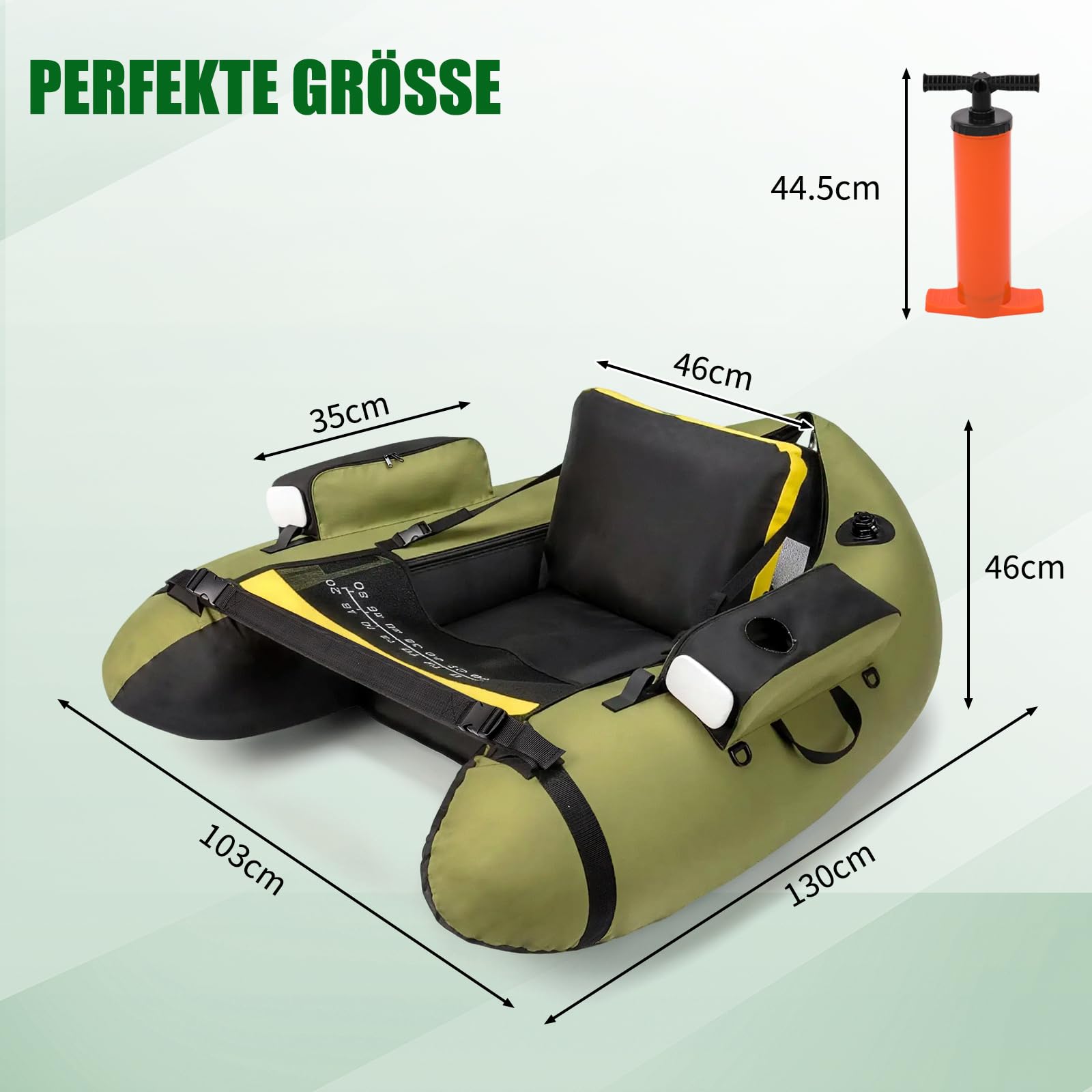 LEADZM Aufblasbares Schlauchboot, Angelboot mit Pumpe, Fischerboot mit Angelrutenhalter, Verstellbaren Gurten, Aufbewahrungstasche, Tragkraft 150 kg