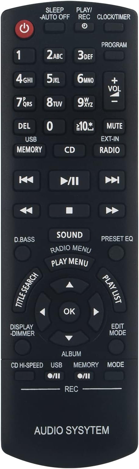 N2QAYB000637 Replacement Remote Fit for Panasonic CD Stereo System SC-AKX52 SA-AKX52 SB-AKX52 SC-AKX54 SA-AKX54 SB-AKX54 SC-AKX34 SA-AKX34 SB-AKX34 SC-AKX72 SA-AKX72 SB-WAKX72 SC-AKX34LB-K