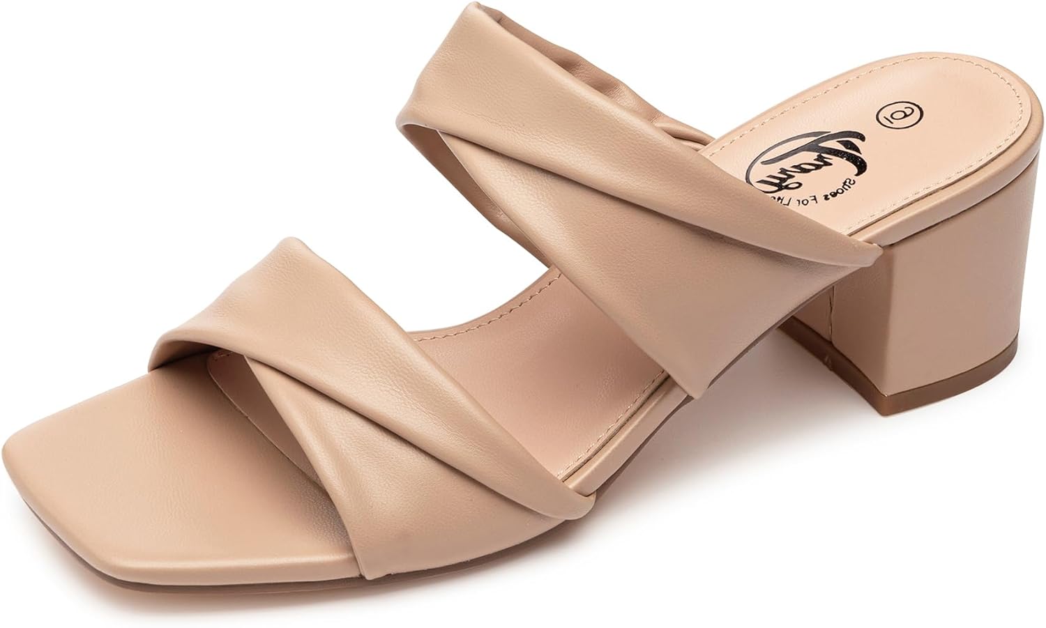 Trary Women's Sandals, Square Toe Heels Sandals, 2inch Black White Nude Chunky Block Heels Sandals