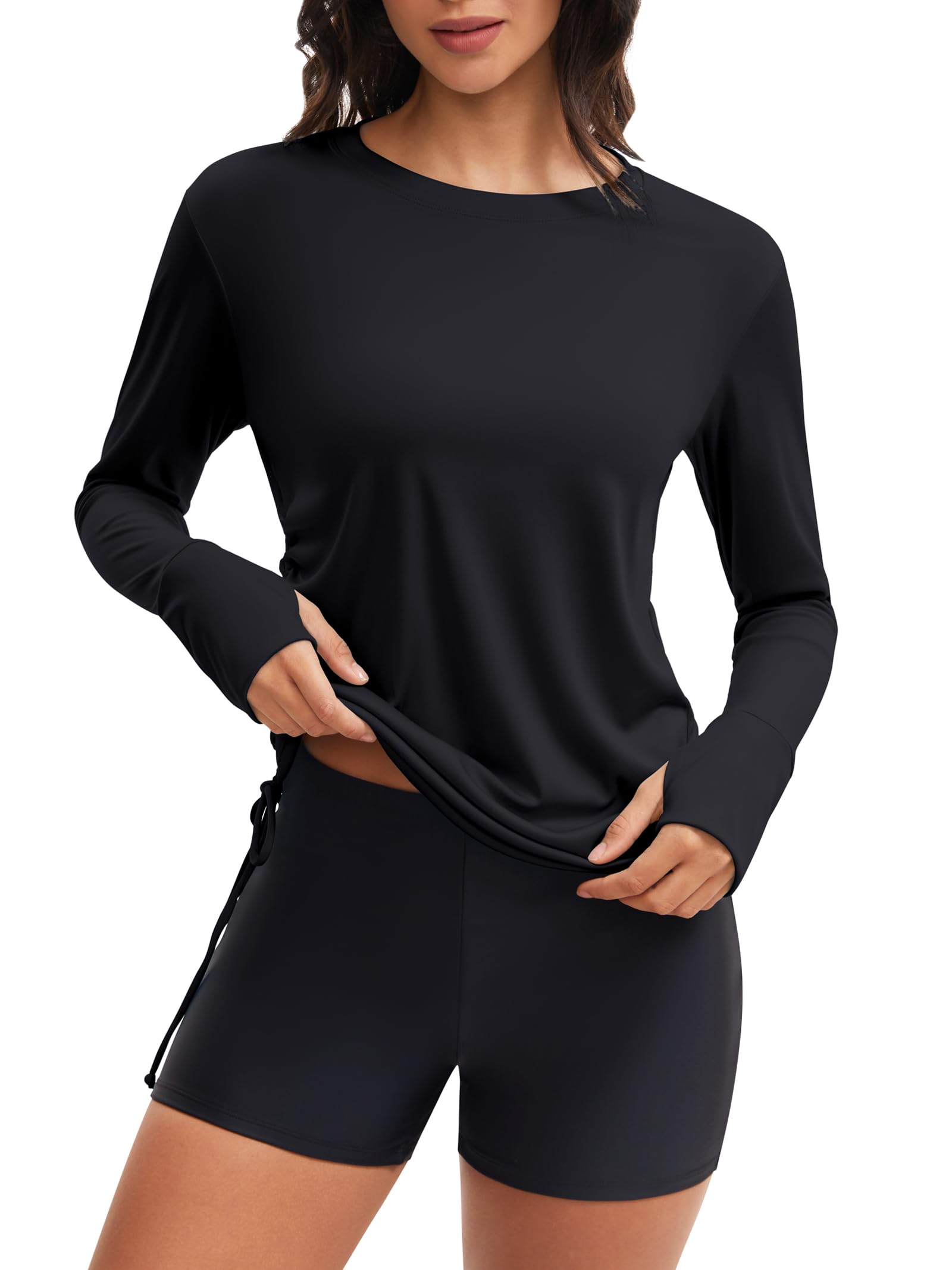 ATTRACO Women Rash Guard Long Sleeve Swim Shirt and Shorts Set SPF Quick Dry 2 Piece Bathing Suit