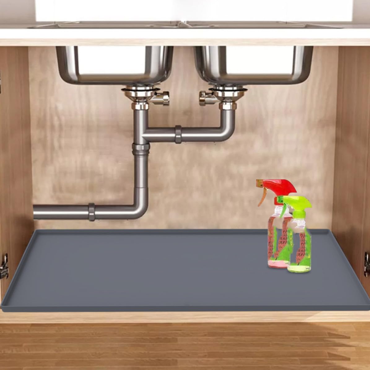 Tappetino in Silicone Multiuso per Mobile Sotto Lavello Cucina e Bagno Fori di Drenaggio, Protezione Antiscivolo e Resistente All'umidità