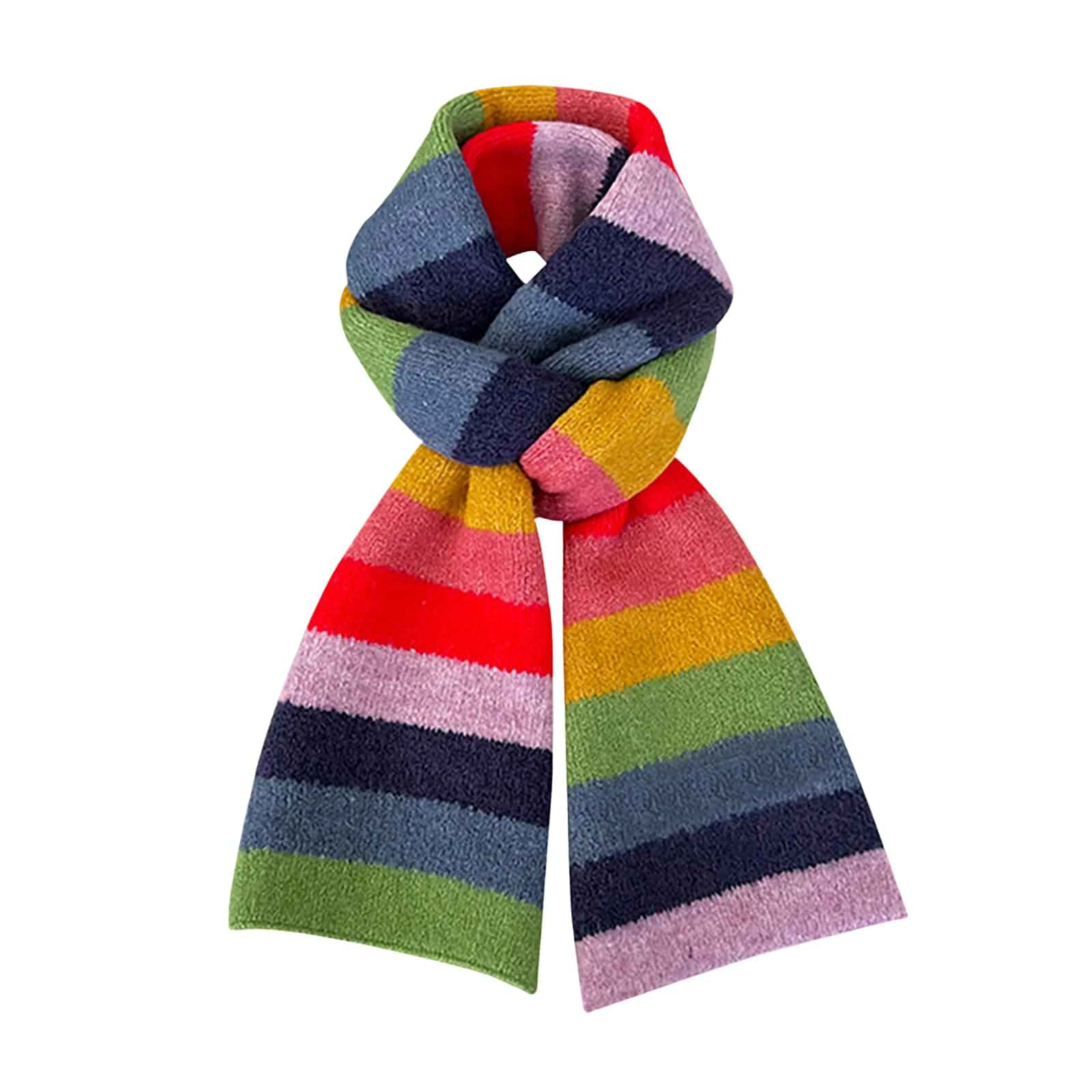 Fashion Rainbow Striped Scarf Winter Thick Knit Wool Scarves Holiday Gifts Striped