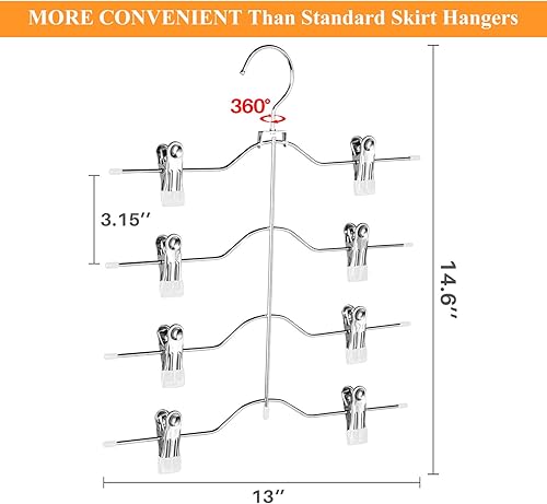 Miniatura 2 de Frezon Perchas para pantalones de varias capas, perchas de falda de 4 niveles con clips ajustables, organizador de armario antideslizante que ahorra