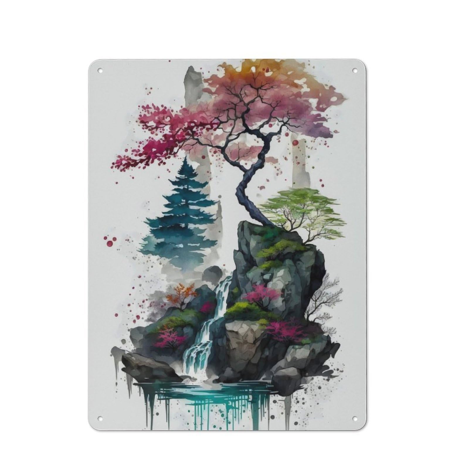 Junmoney Cherry Blossom 2 Vintage Metal Plaque 40X30cm For Man Cave Or Games Room, For An Autumn Update To Man Cave And Games Room
