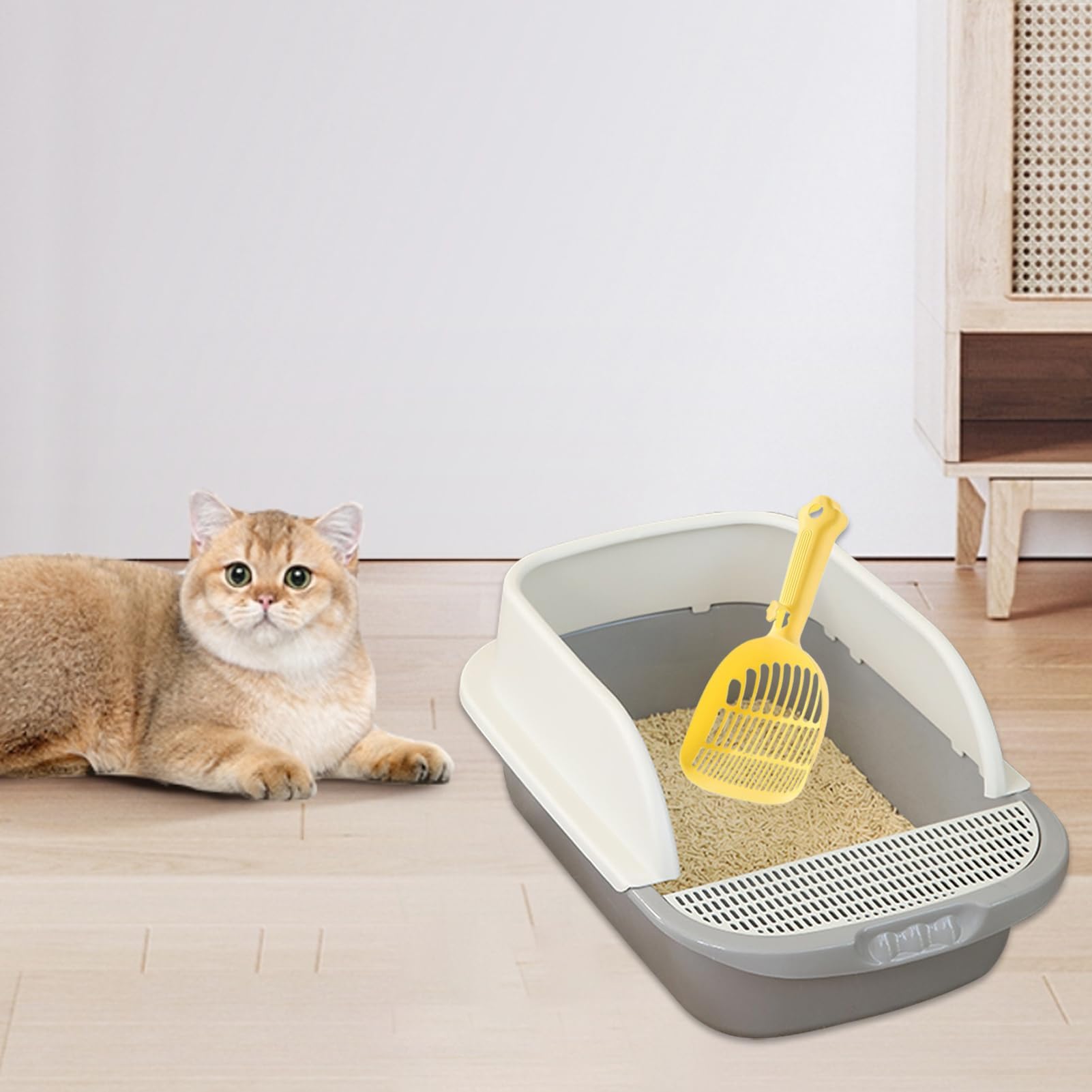 Paletta per lettiera per Gatti, Pala setaccio ergonomica con Manico Lungo for Animali Domestici, Pulizia efficiente, casa, Facile da Usare in Interni(Yellow)