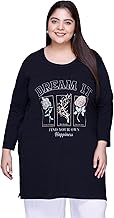 In Love Women's Cotton Chest Printed Full Sleeve Plus Size Long T-Shirt