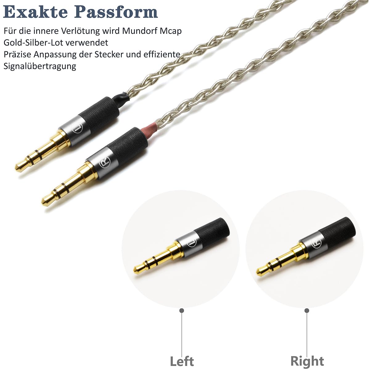 GUCraftsman Upgrade-Kabel aus 6N Einkristall-Silber für Beyerdynamic T1, T1 Ⅱ, T1 Ⅲ, T5 Ⅱ, T5 Ⅲ, Amiron home, Denon AH-D9200, Astell&Kern AK T1P, AK T5P Kopfhörer (2,5 mm Stecker)