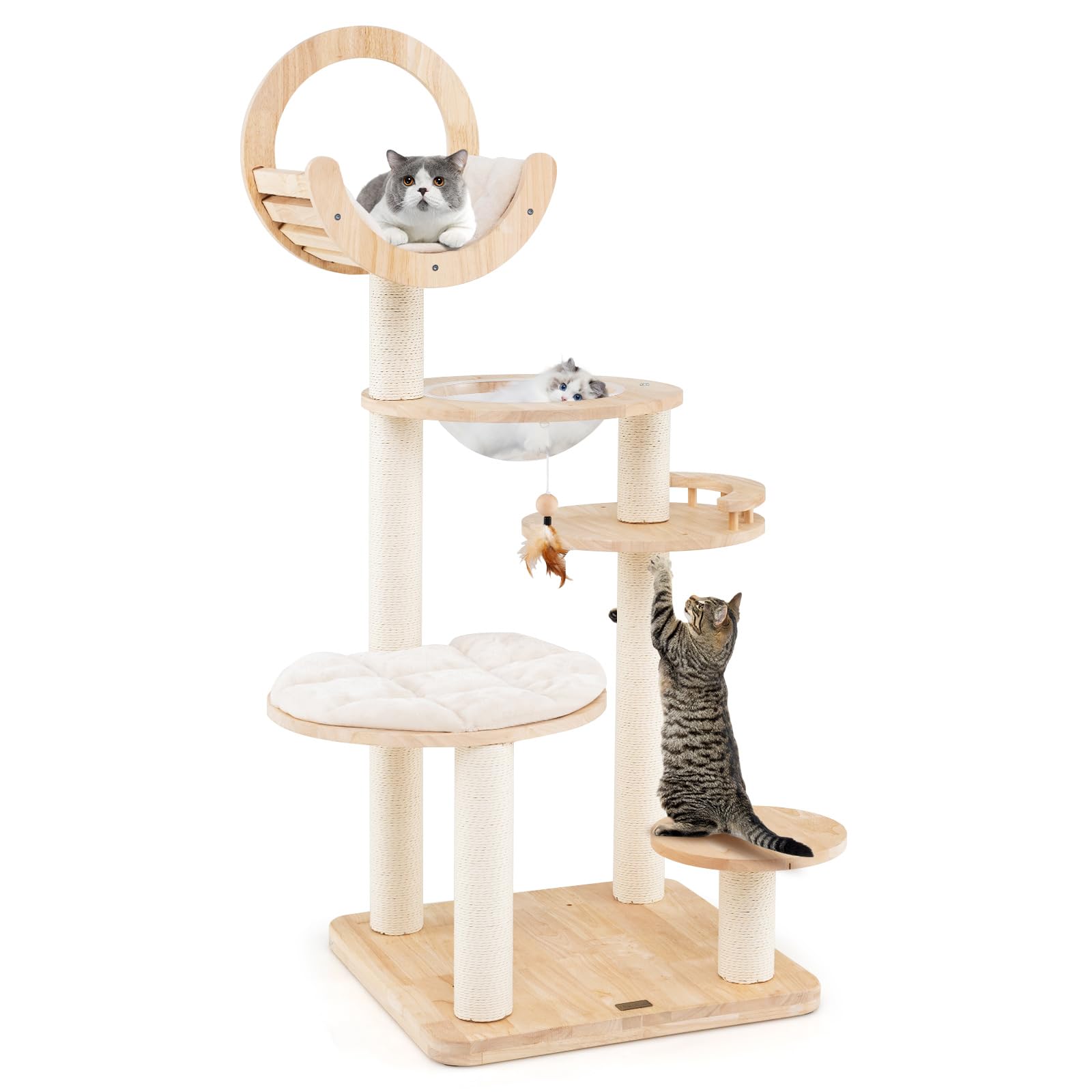 PETSITE 57 Inches Tall Wooden Cat Tree, Multi-Level Cat Tower with