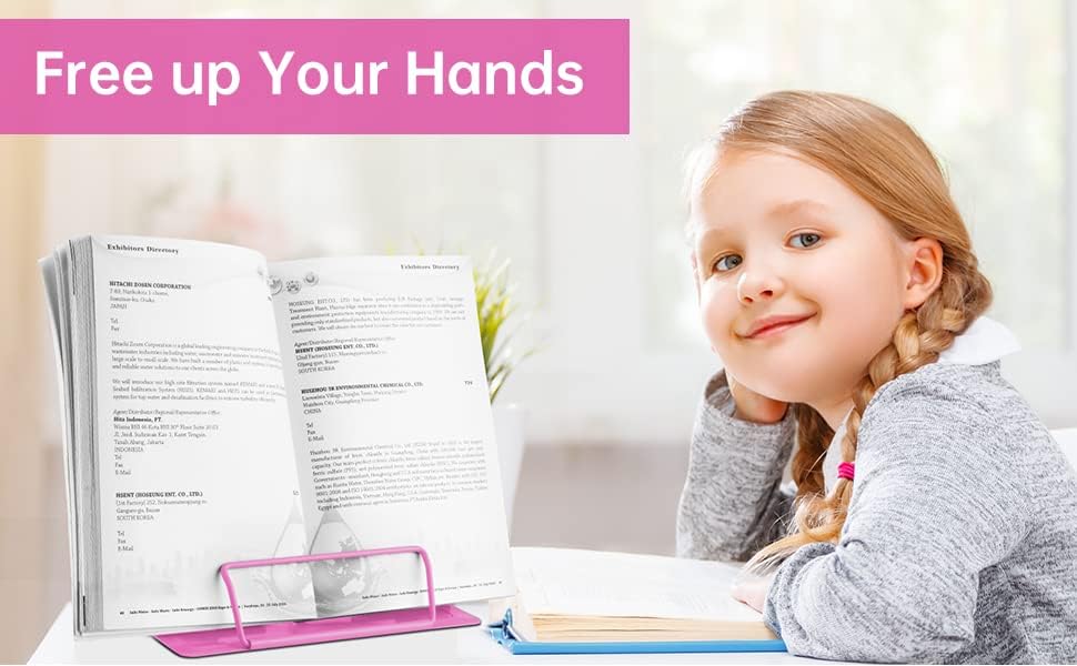 Miniatura 8 de Honagu Soporte de metal para libros de escritorio, soporte para libros para leer manos libres, soporte ajustable para documentos de libros de