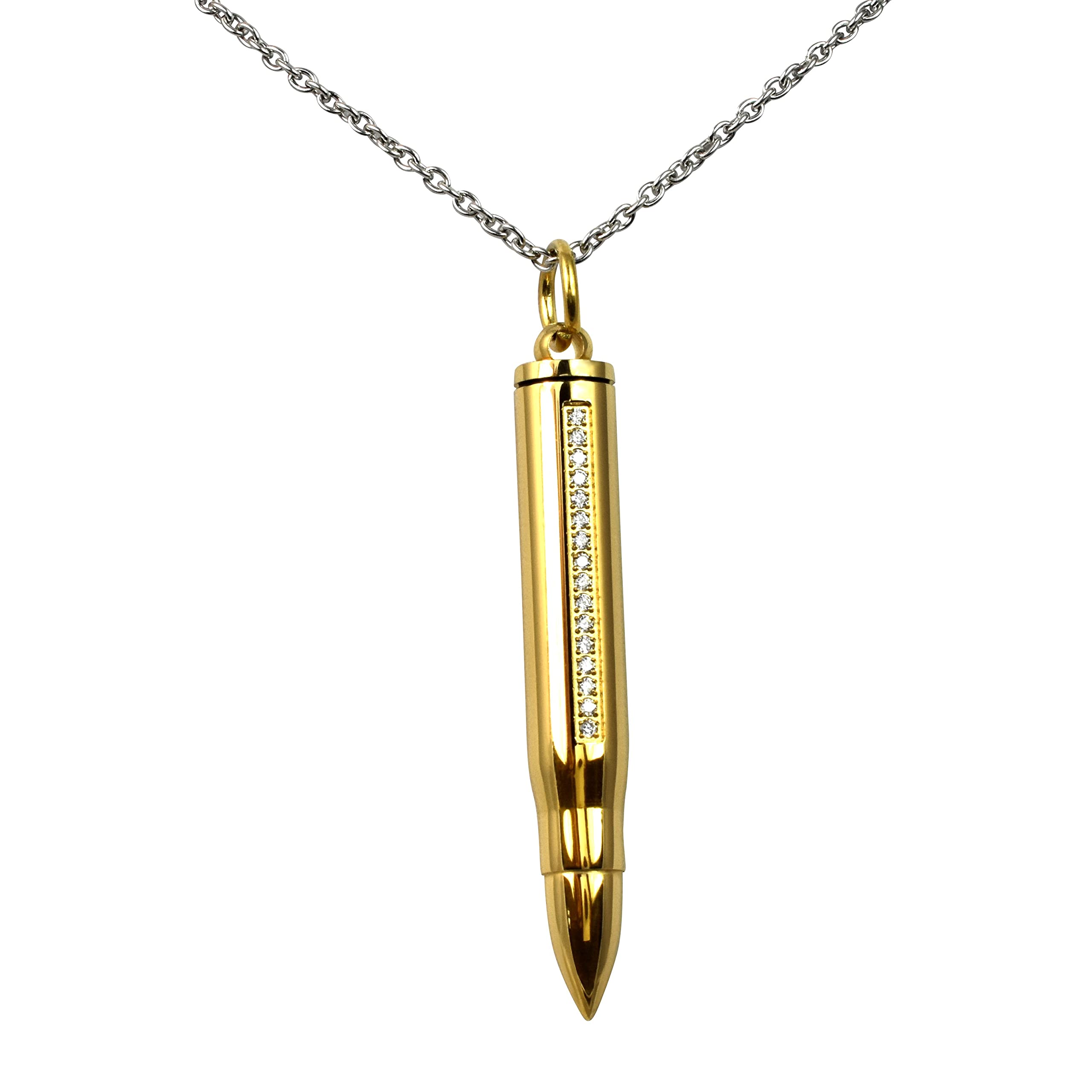 Personalisierte Kette mit Gravur Edelstahl 45-60 cm Pistolen Kugel Patrone zum Aufschrauben in gold - Halskette für Männer und Frauen - Personalisierter Schmuck Damen Herren