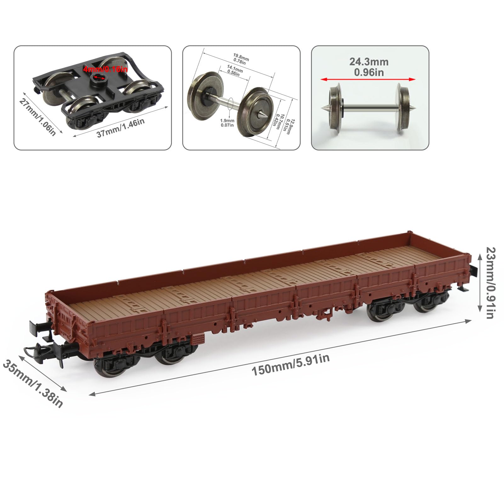 C8764 1 Unit 1:87 HO Scale 40' European Style Coupler Low-Side Car Model Wagon Painted Model Railway (Brown)