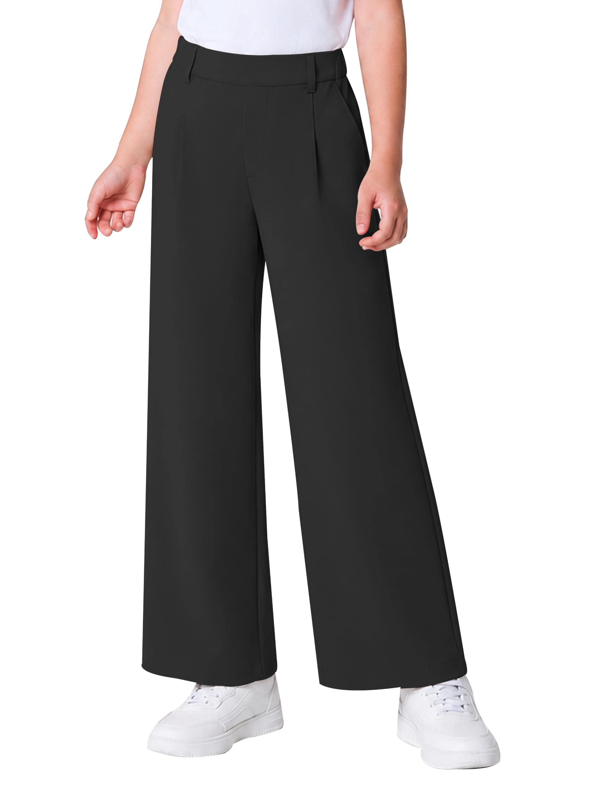 Girls Dress Pants Wide Leg School Uniform Slacks for Kids 6-17 Years