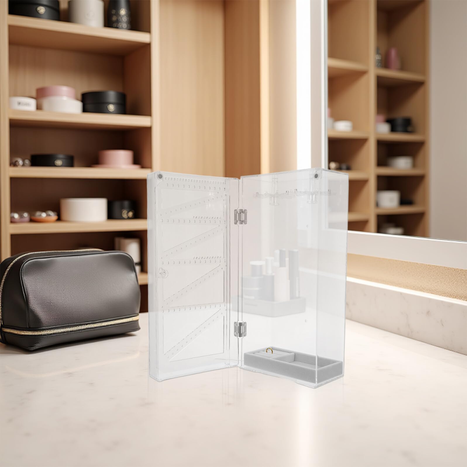 TEHAUX Estuche Organizador de Collares Caja Transparente para Collares Largos Soporte para Ganchos de Collar Expositor de Joyas para Exhibir Dormitorio