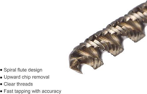 Miniatura 21 de uxcell Grifo de rosca de flauta en espiral M6 x 1, cobalto métrico HSS (acero de alta velocidad) chapado en titanio Macho roscado de máquina H2