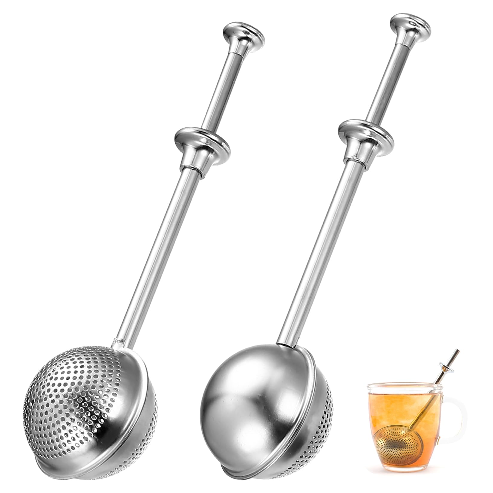 2 Pcs bola infusionadora de té, coladores te de bola con mango largo, filtro infusiones acero inoxidable, colador infusiones para tés sueltos, infusor de té de hojas sueltas, para tazas y teteras