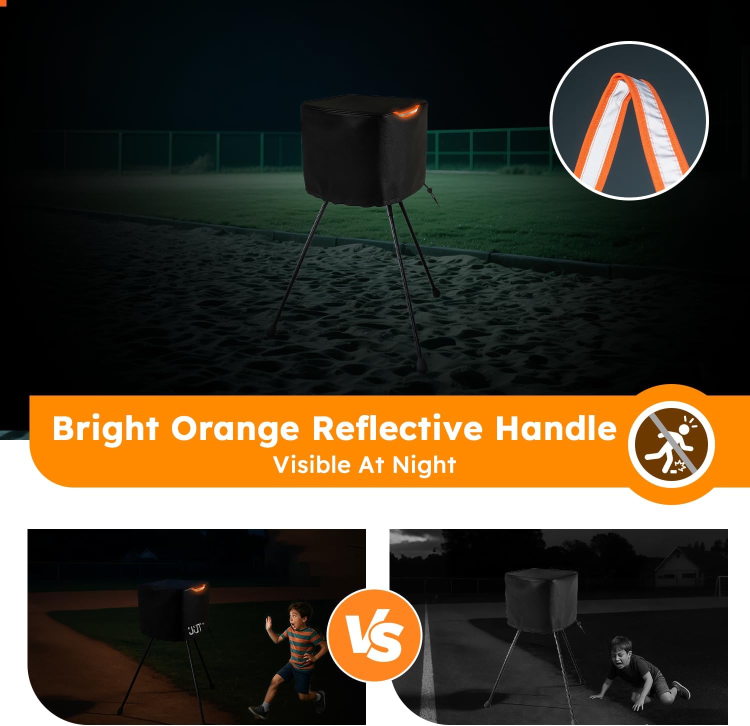 UUT Pitching Machine Cover – Pitching Machines Cover with Elastic Bottom & Reflective Handle, Leather-Look Waterproof Material (23.6" x 23.6" x31.5") – fits Most Baseball/Softball Pitching Machines. - Image 3