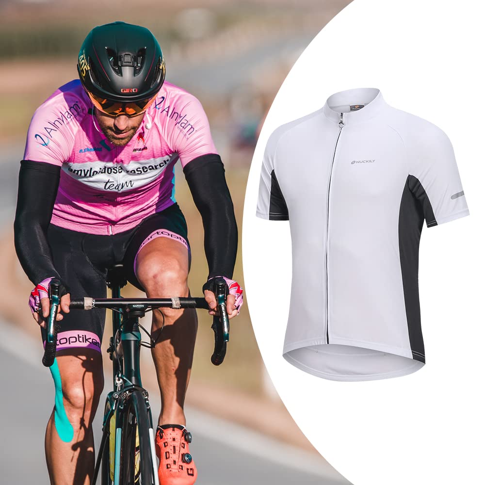 Maillot Cycliste Nuckily Manches Courtes – Taille L (poitrine 36") – Vélo, Multi-poches, Respirant