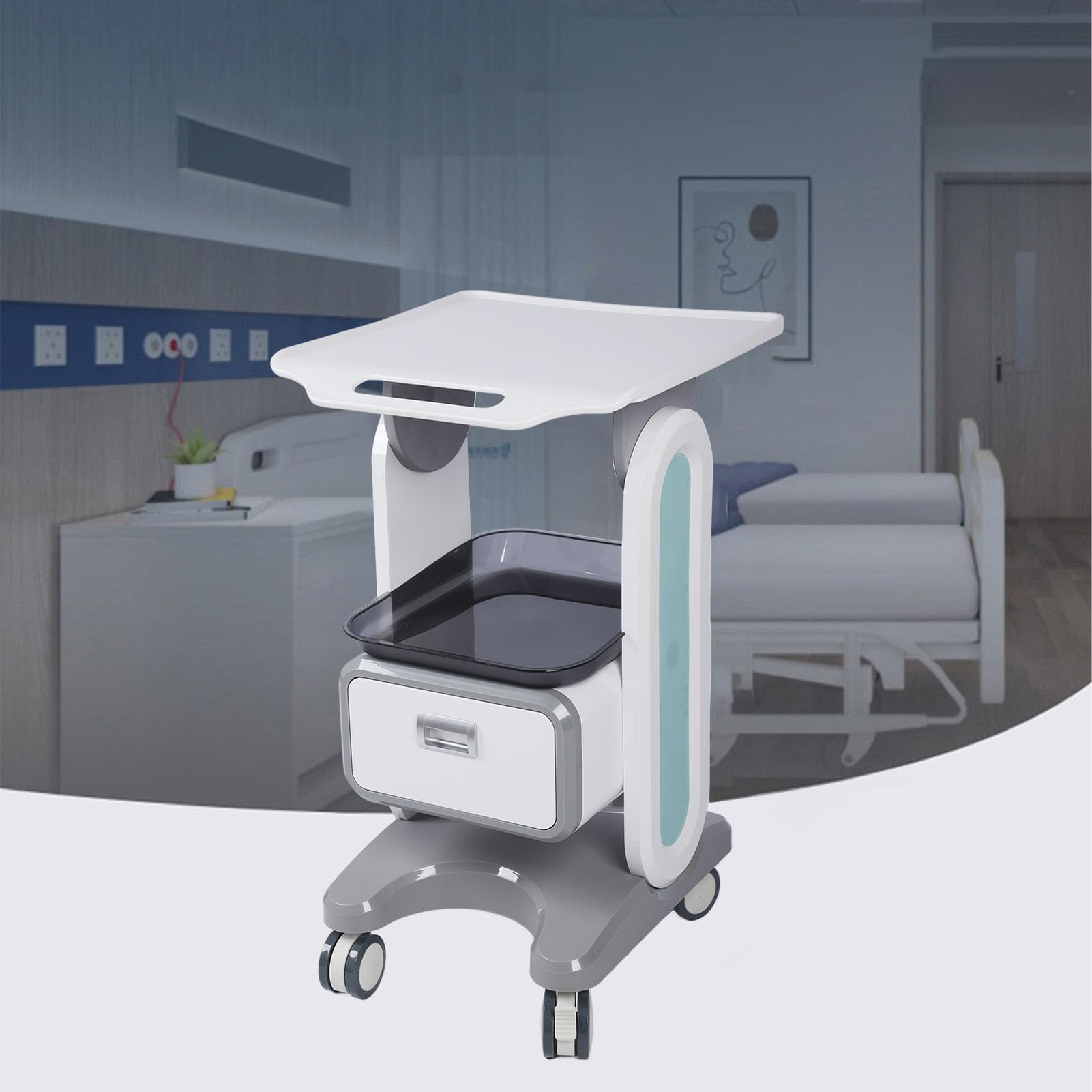 Carro médico de 50 kg con encimera grande, cajón individual y rodillo universal para salón de belleza, laboratorio, clínica dental