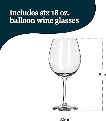 Vista 3 de Libbey Entertaining Essentials Copas de vino con globo, copas de vino tinto de cuenco profundo, juego de 6, copas de vino redondas de 18 onzas