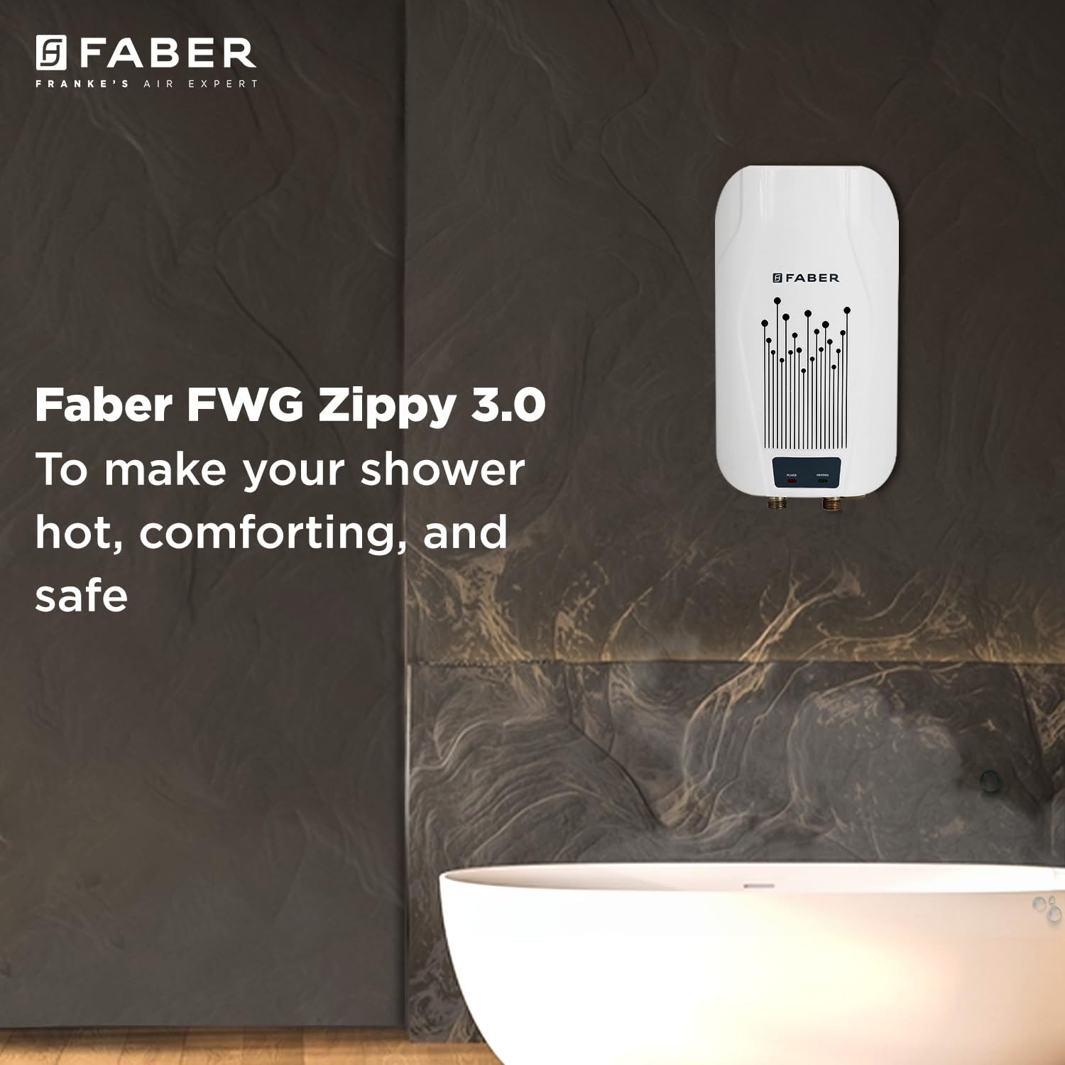 Faber Zippy Instant Geyser 3 Litre| 3000W Powerful Heating | Superior Energy Efficiency | Suitable for Kitchen & Bathroom | 5Yr Tank, 3Yr Heating Element 2 Yr Product Warranty by Faber| FWG Zippy 3.0 1