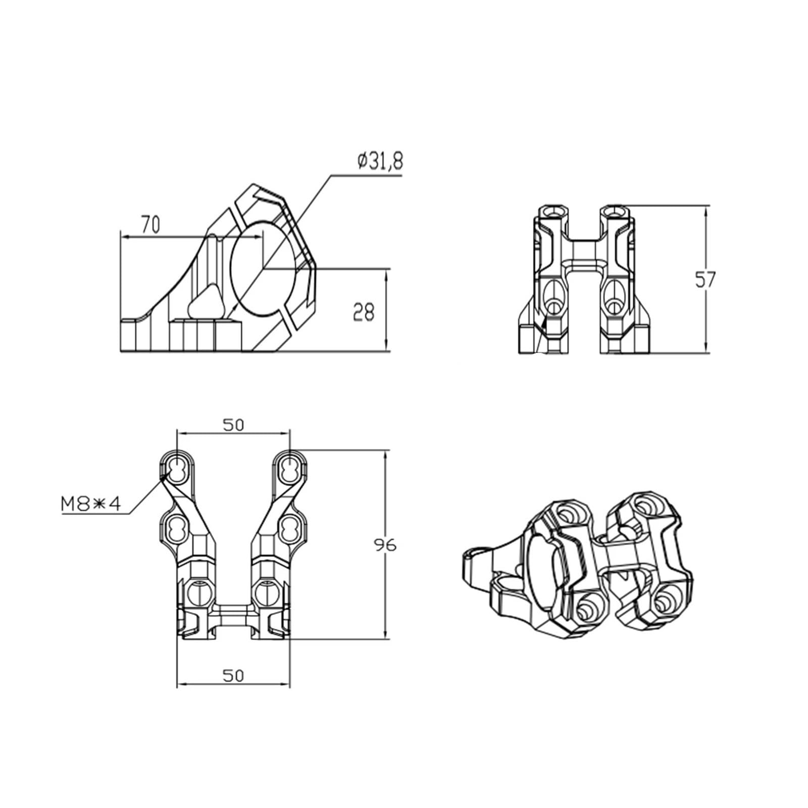Alzas Manillar Potencia De Manillar Aleación Aluminio CNC 31,8 X 28,6 Mm con Montaje Directo. para Bicicleta Carretera Y MTB