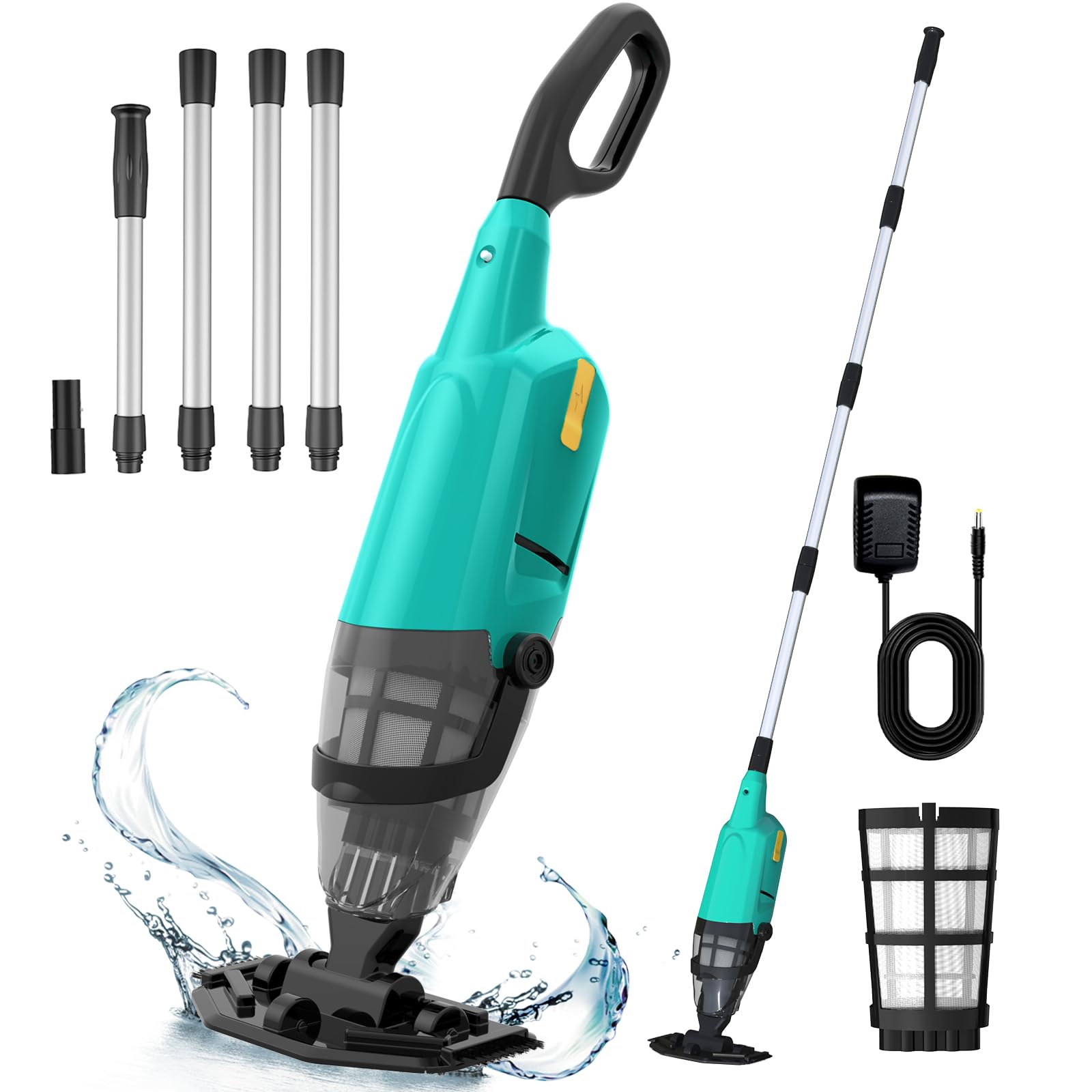 Pool Vacuum for Above Ground Pools, Rechargeable Portable Handheld Pool Vacuums with Brush Head, Aluminum Pole, 18 Gal/Min, Spa Vacuum for Hot Tub, Cordless Pool Vacuum for Inground Pools