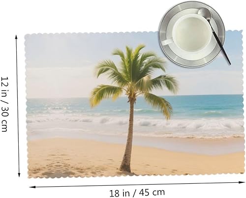 Miniatura 2 de Rectangular Placemats Set of 4, Heat Resistant Palm Trees Printed Kitchen Dining Table Mats