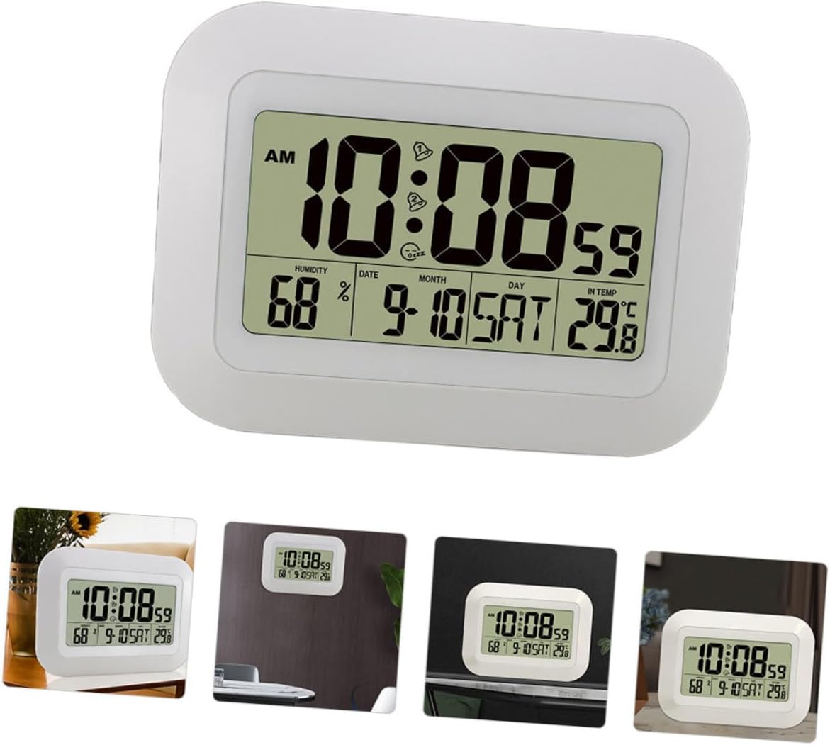 1Pc Indoor Wall Mounted Alarm Clock Multi Functional Electronic Display with Temperature Humidity for Home Bedroom Office Lightweight Design Battery Not Included