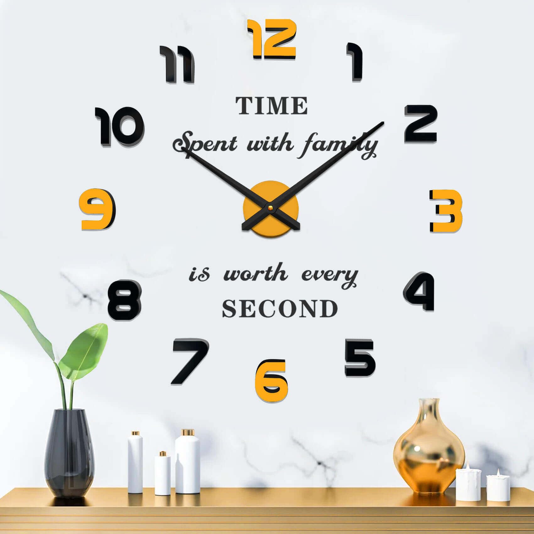Vangold Modern Mute DIY Frameless Large Wall Clock 3D Mirror Sticker Metal Big Watches Home Office Decorations (Black Gold42)