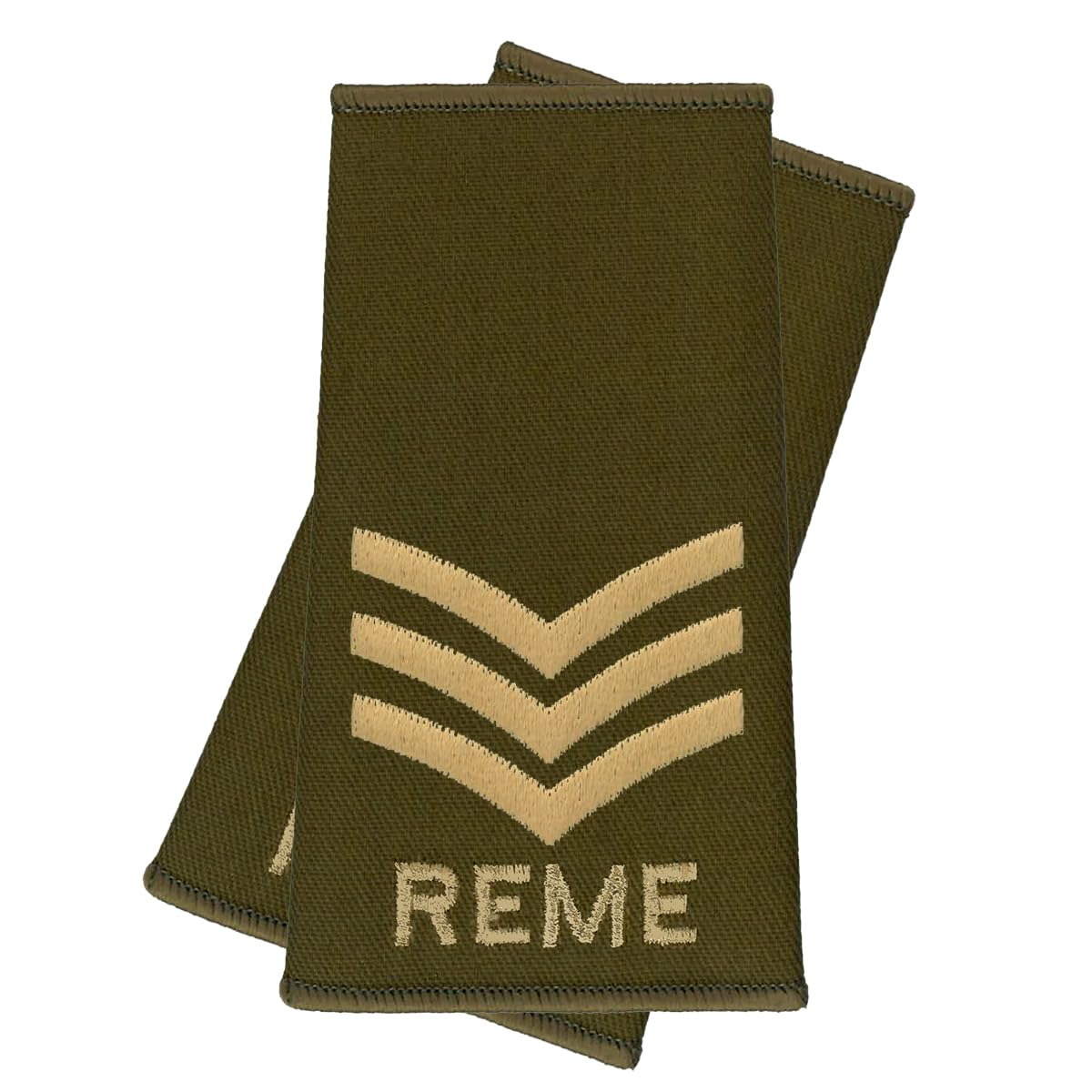 CL Distribution REME Rank Slides, Sergeant Rank, Olive Green, Pair of Epaulettes