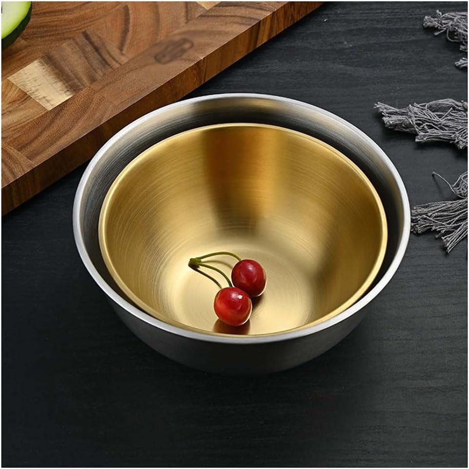 Stainless Steel Mixing Bowl, Stainless Steel Deep Bowl Design Kitchen Metal Bowls for Cooking Baking Mixing Marinating Cake Bread Salad(Size:19cm,Color:Gold)