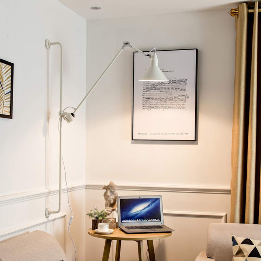 HYJAUSXB Long Swing-Arm Bedside Wall Sconces Lamp - Modern Metal Light for Bedroom Living Room Study E27 Sconce Height Adjustable