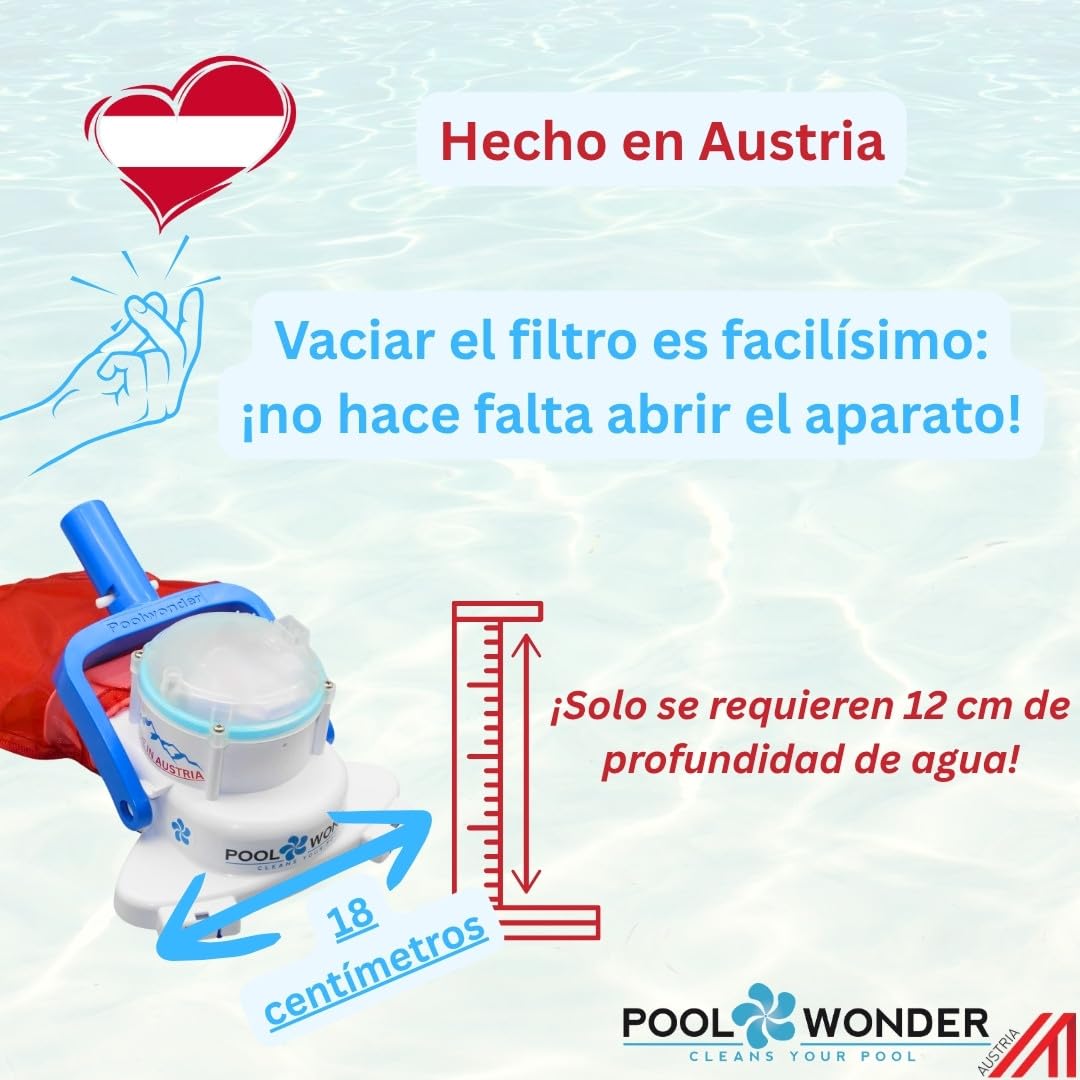 Poolwonder Cleverix - Aspirador para piscina con batería - Limpiador de piscina súper práctico fabricado en Austria con poste de kit de arranque de 2 m