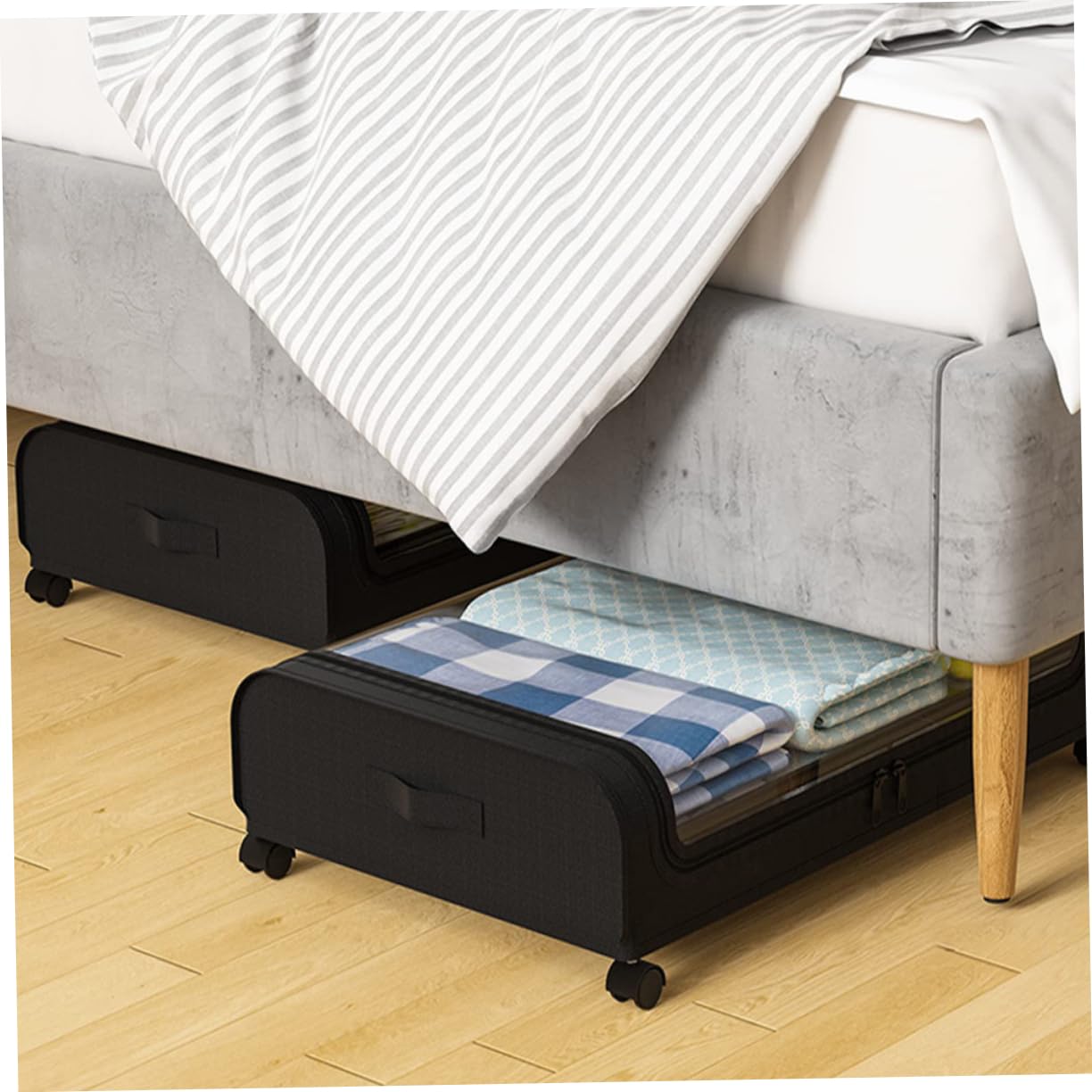 Alipis Scatola di Immagazzinaggio Sotto Letto Nera Coperchio Trasparente | Grande Capacità, Tessuto Non Tessuto, Ferro e Pvc, per Abiti e Coperte, Formato Compatto