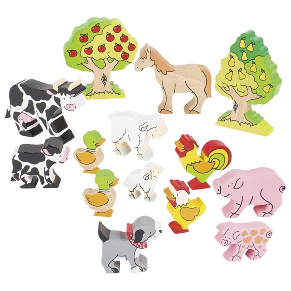 Animali fattoria, legno , 14 pz