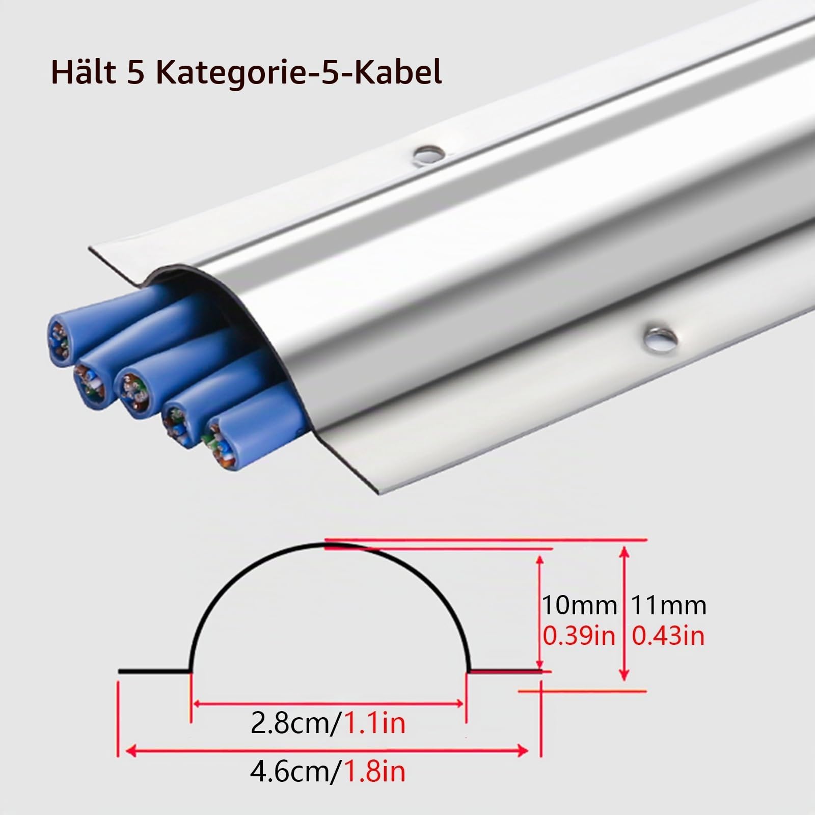 Kabelkanal Kabelabdeckungen Aus Rostfreiem Stahl, Kabelkanäle Zum Verstecken Von Kabeln Boden Wand Kabel Management Kit Für Strom- Und Telefonleitungen, Kabelschutz Für Innen Und Außen ( Color : Silve
