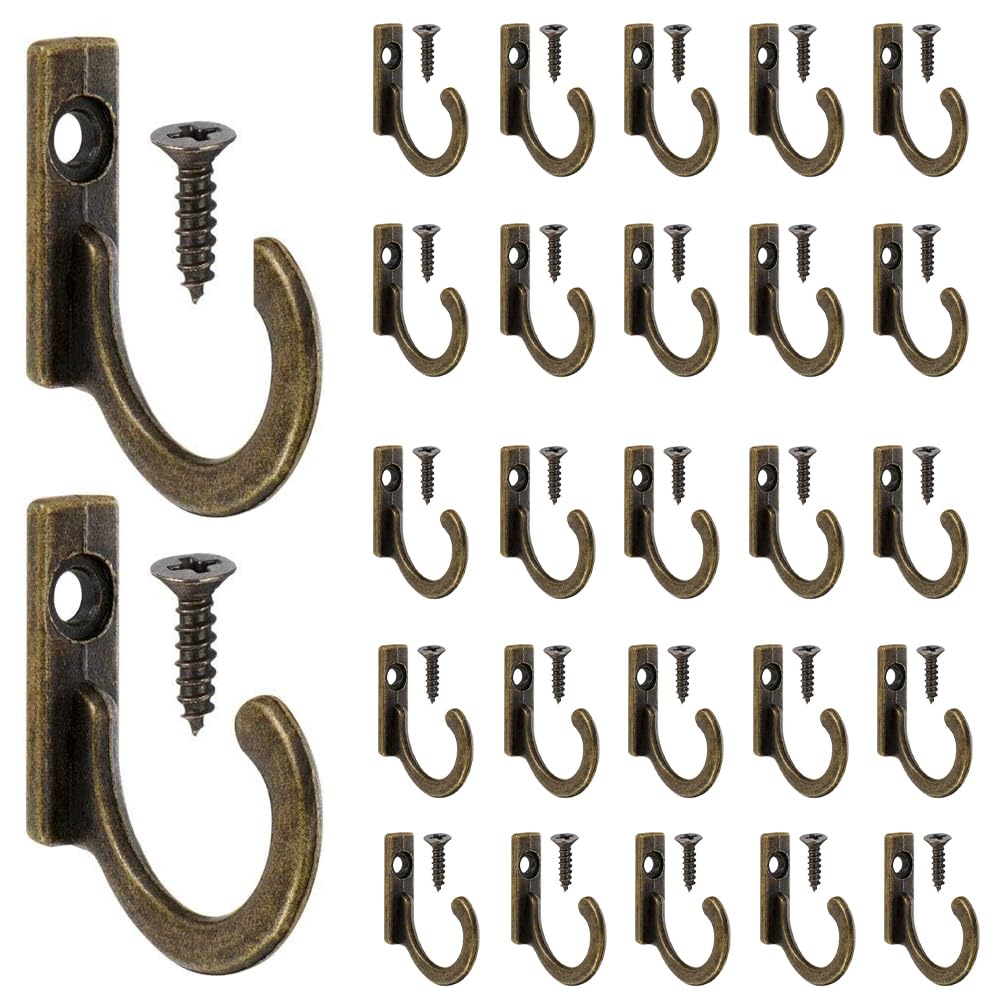 40 stuks vintage bronzen haakjes met schroeven, antieke wandhaakjes