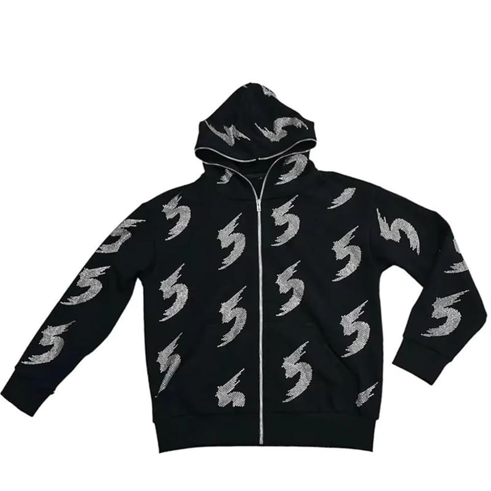 YUNZSXJY Men Y2k Rhinestone Hoodie Zip Up Womens E-Girl 90s