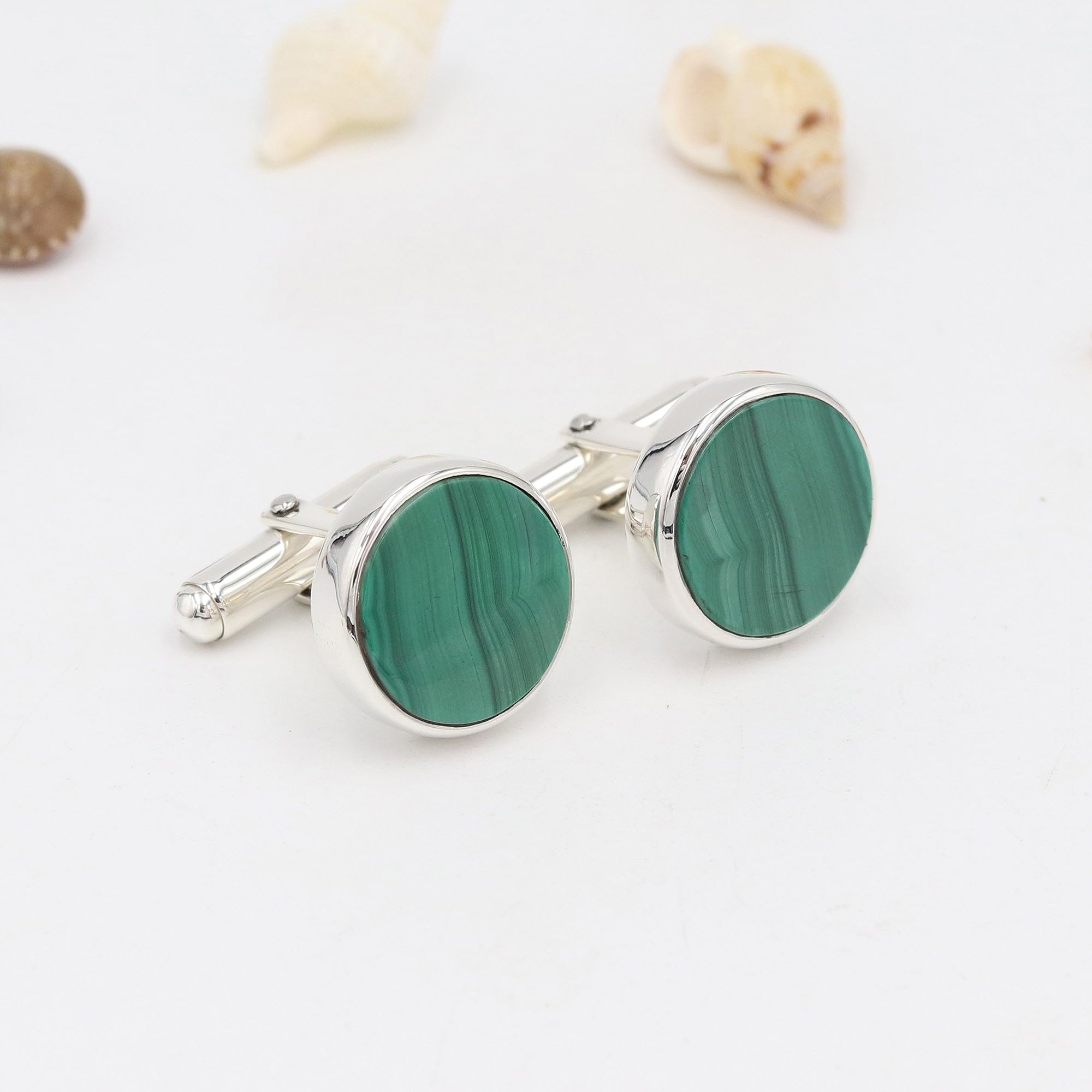 Gemelos de malaquita verde para hombre, plata de ley 925, gemelos de piedras preciosas para boda, fiesta, regalo único, 14mm, Piedra preciosa., Malaquita verde