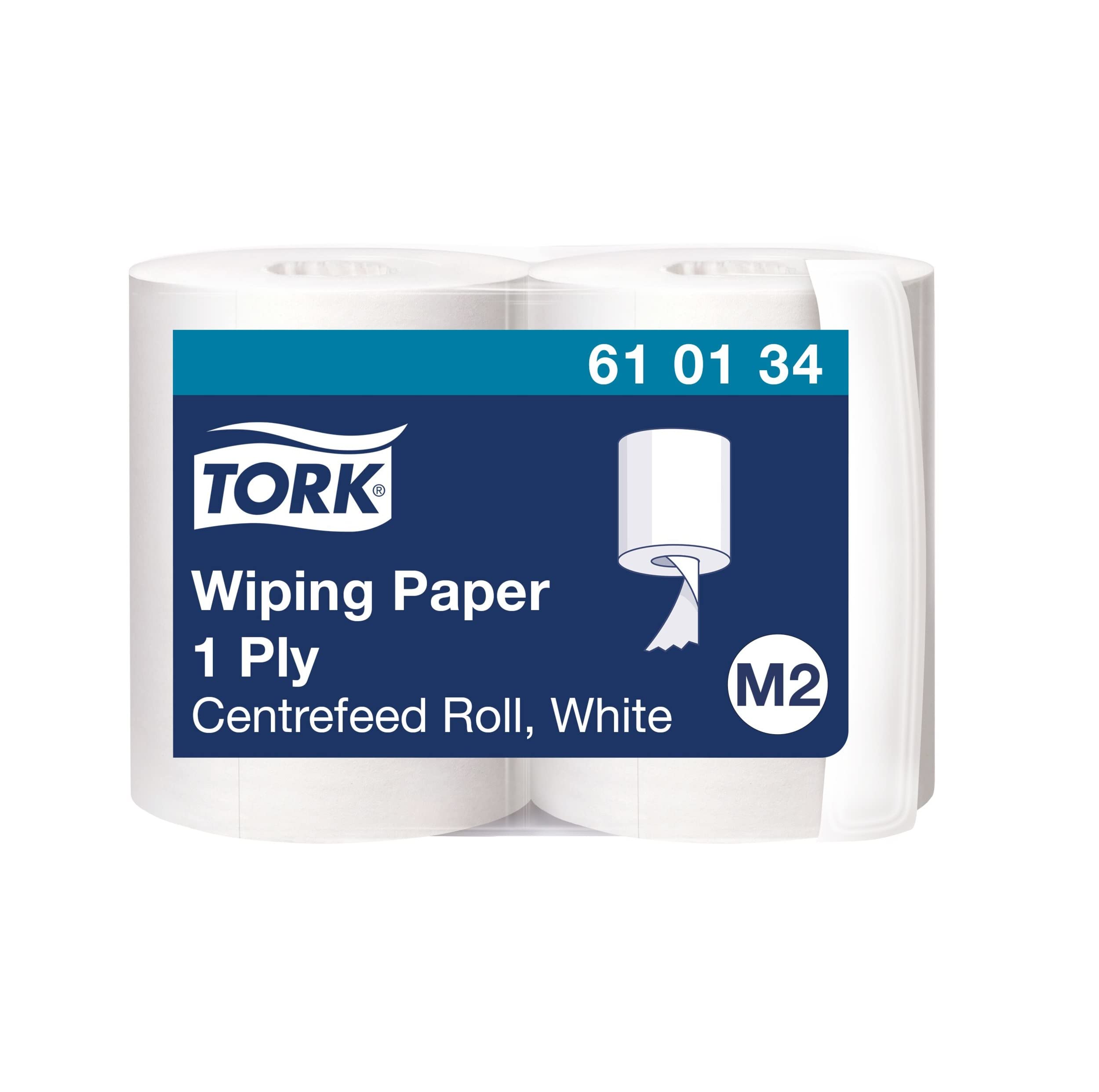 Tork 610134 Carta per asciugatura Advanced, compatibile con il sistema M2 (ad estrazione centrale), 1 velo, 1 x 2 rotoli (2 x 275 m), colore bianco